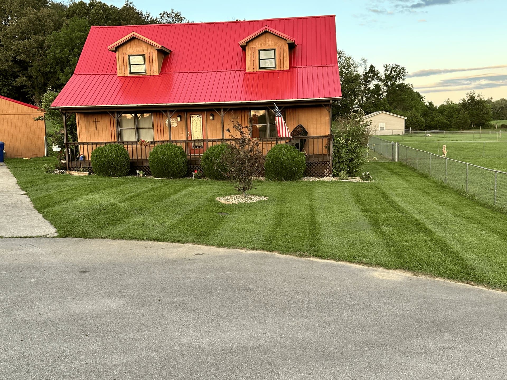 Freshly mowed residential lawn