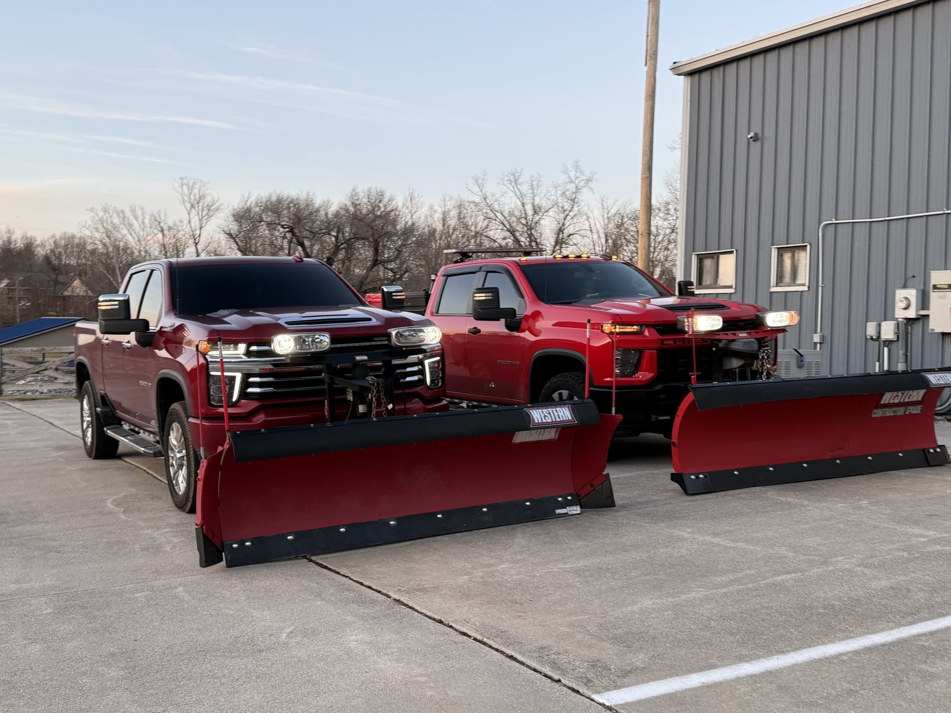 Redline snow plow trucks ready for action